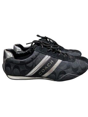 Y2K VTG COACH Jayme Slim Sneakers Shoes Womens Size 6M Black Silver Suede Q582